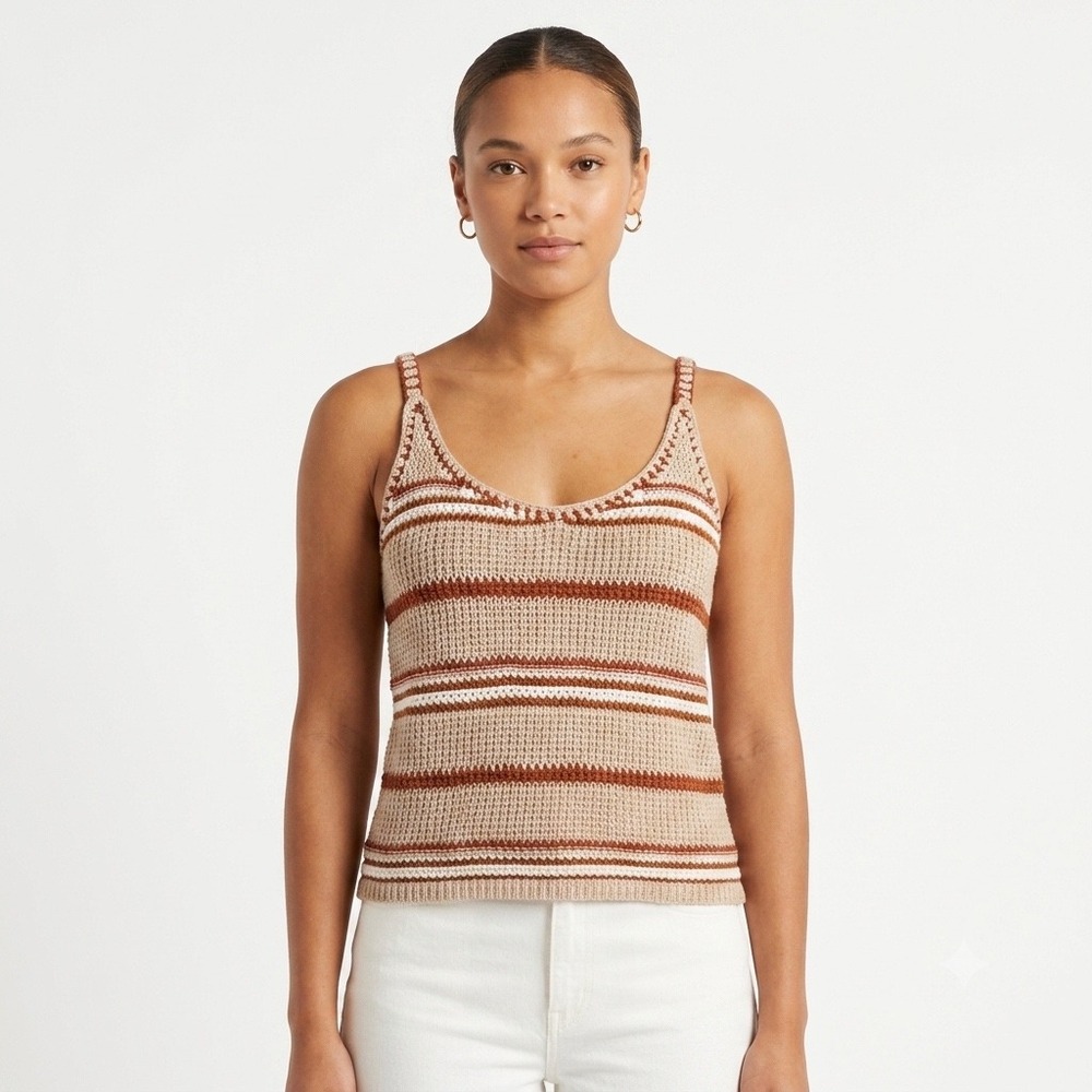 American Eagle Crochet Tank Top Womens XL Beige Striped Boho Knit Camisole